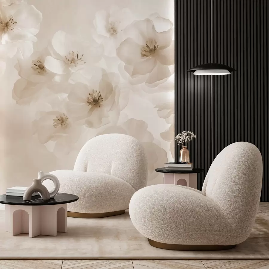 murales de pared Delicadas flores grandes, tonos beige w03931v2