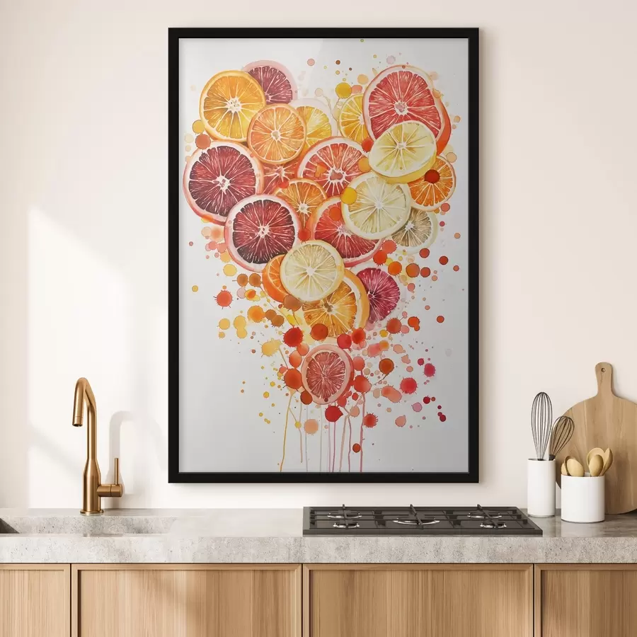 murales de pared Alegre composición de rodajas de limón, naranja, pomelo y lima en forma de corazón f44545