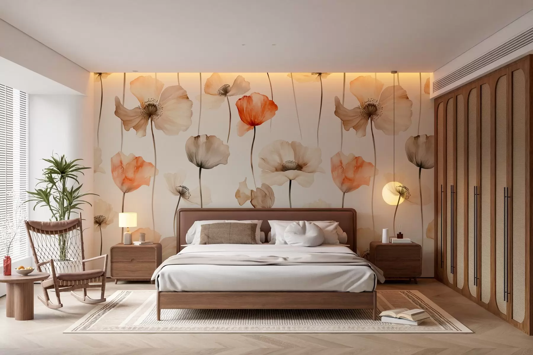 murales de pared amapolas rizadas en estilo acuarela w04031