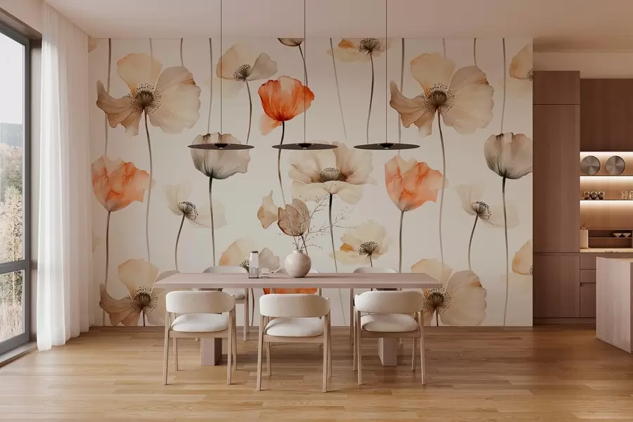 murales de pared amapolas rizadas en estilo acuarela w04031