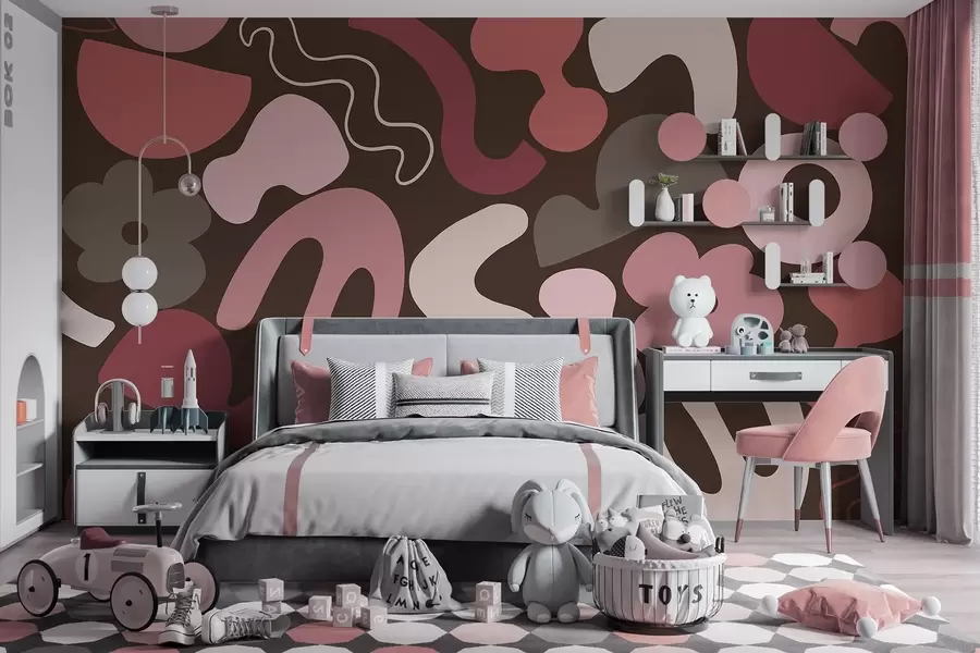 murales de pared Figuras geométricas, juvenil, abstracción, fondo burdeos oscuro w04067