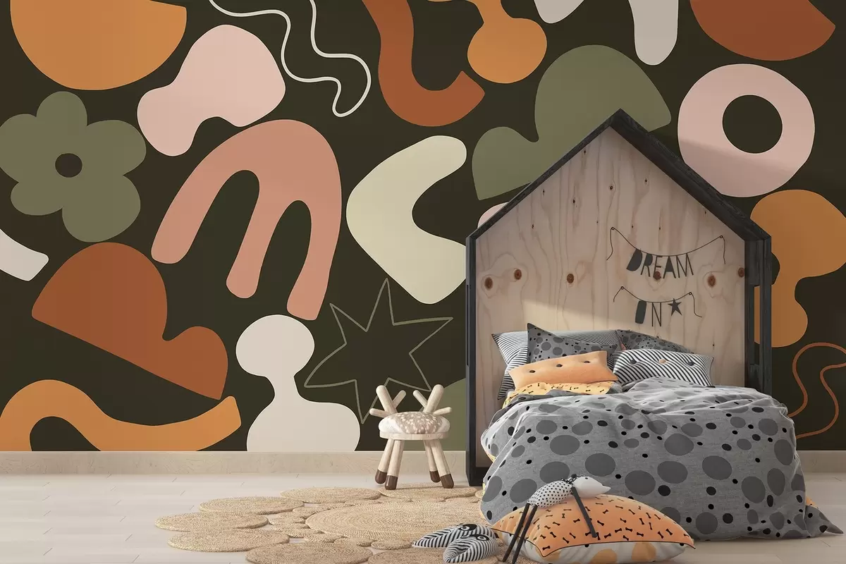 murales de pared Figuras geométricas, juvenil, abstracción, fondo verde oscuro w04067v2