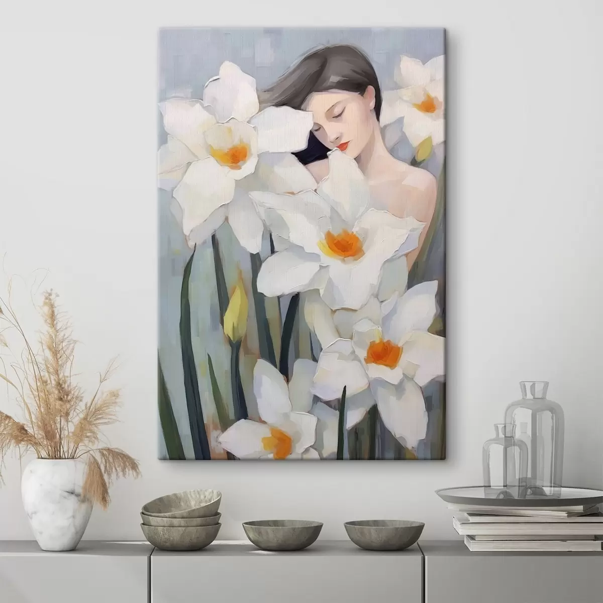 murales de pared Niña con narcisos s44594