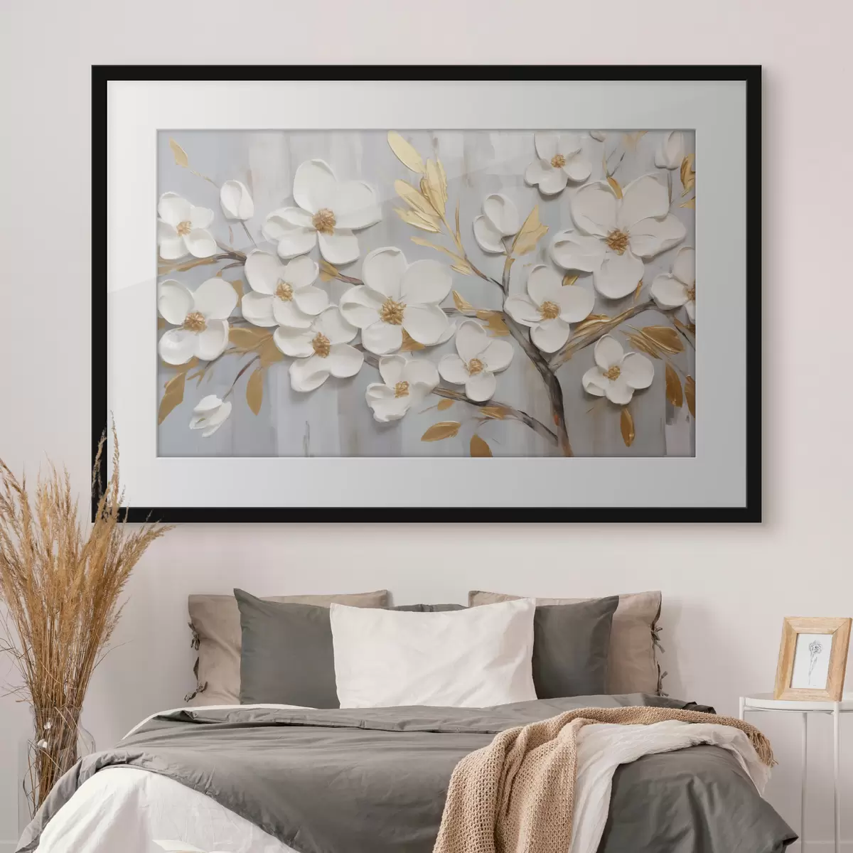 Poster Pintura imitación flores blancas f44586