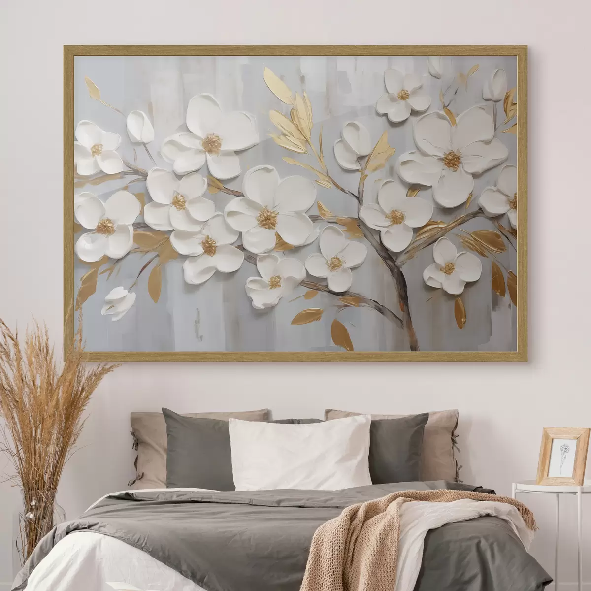 Poster Pintura imitación flores blancas f44586