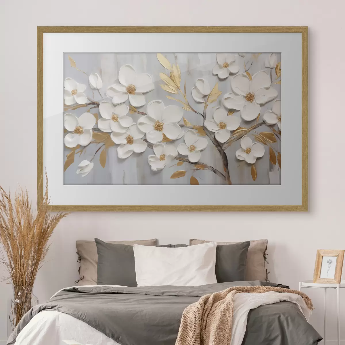 Poster Pintura imitación flores blancas f44586