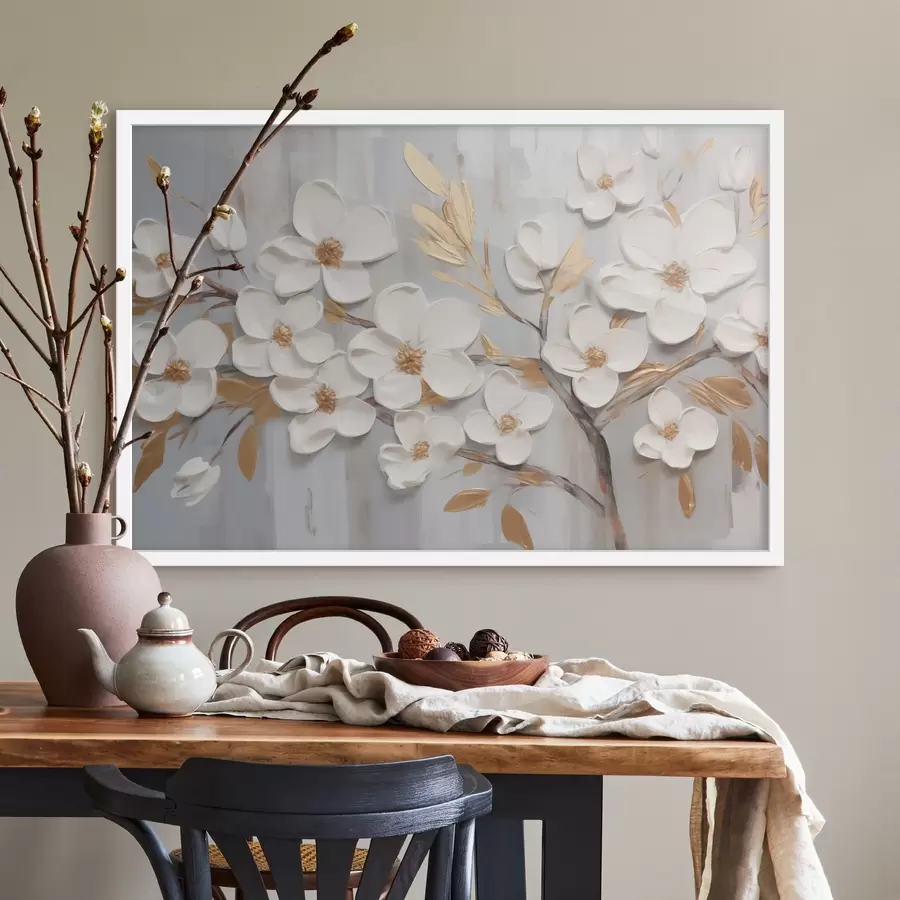 murales de pared Pintura imitación flores blancas f44586