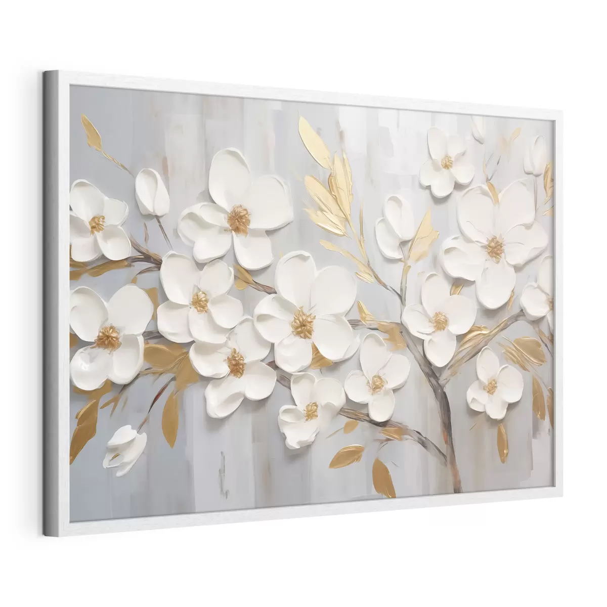 Poster Pintura imitación flores blancas f44586