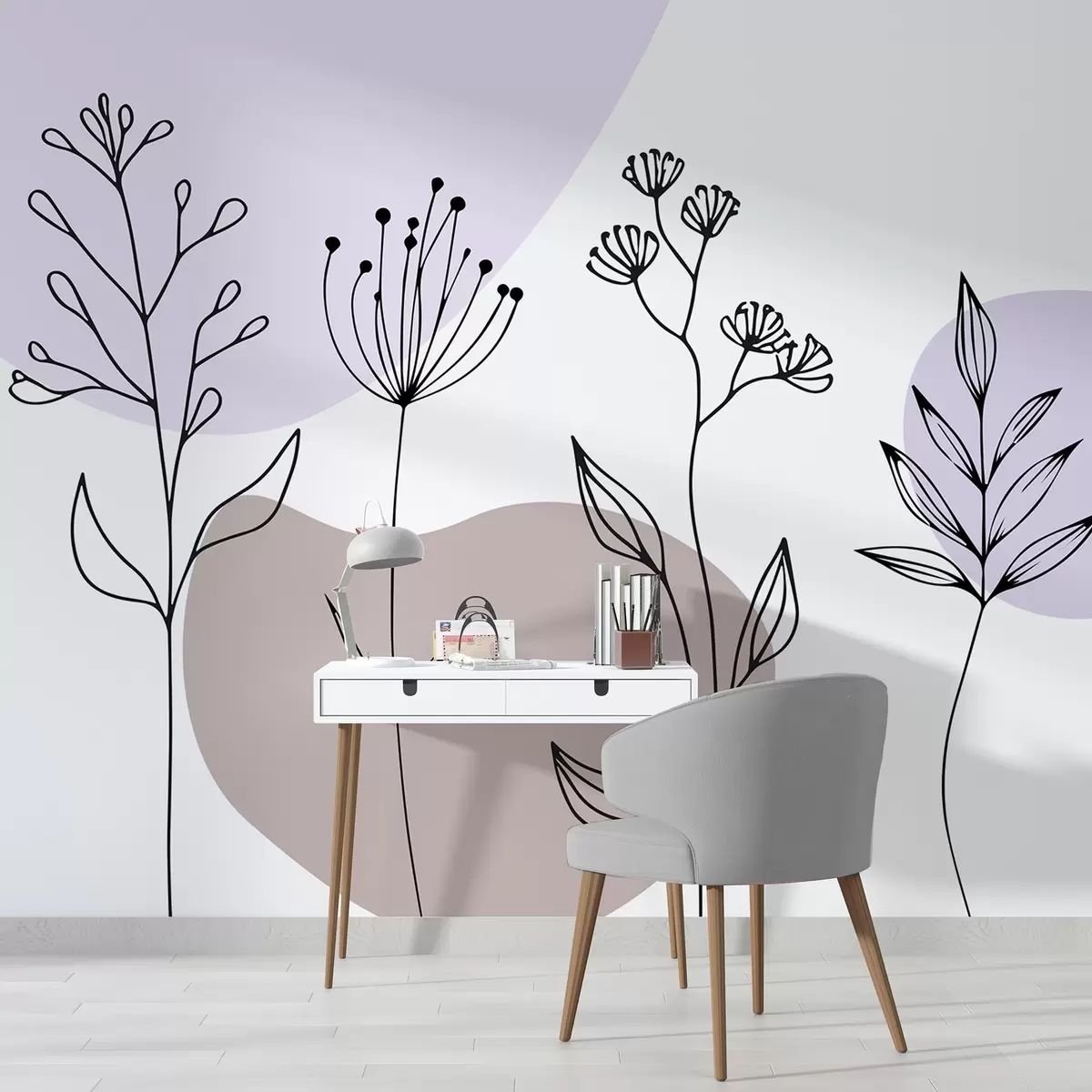 murales de pared Contorno floral boho w04080