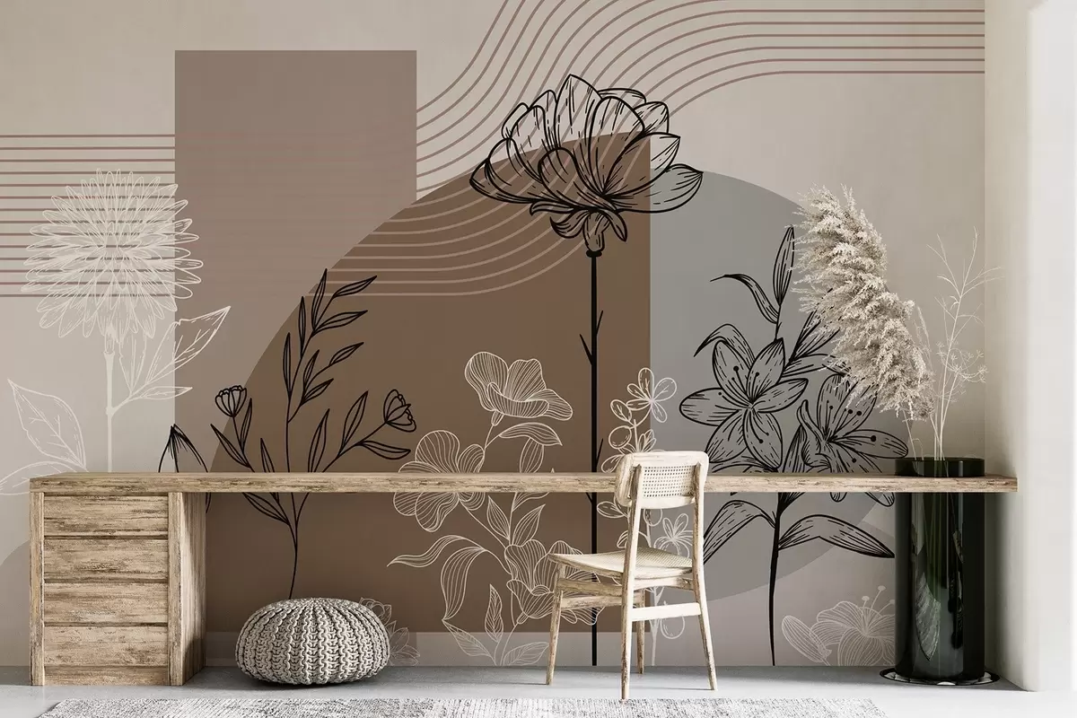 murales de pared Contorno floral boho w04081
