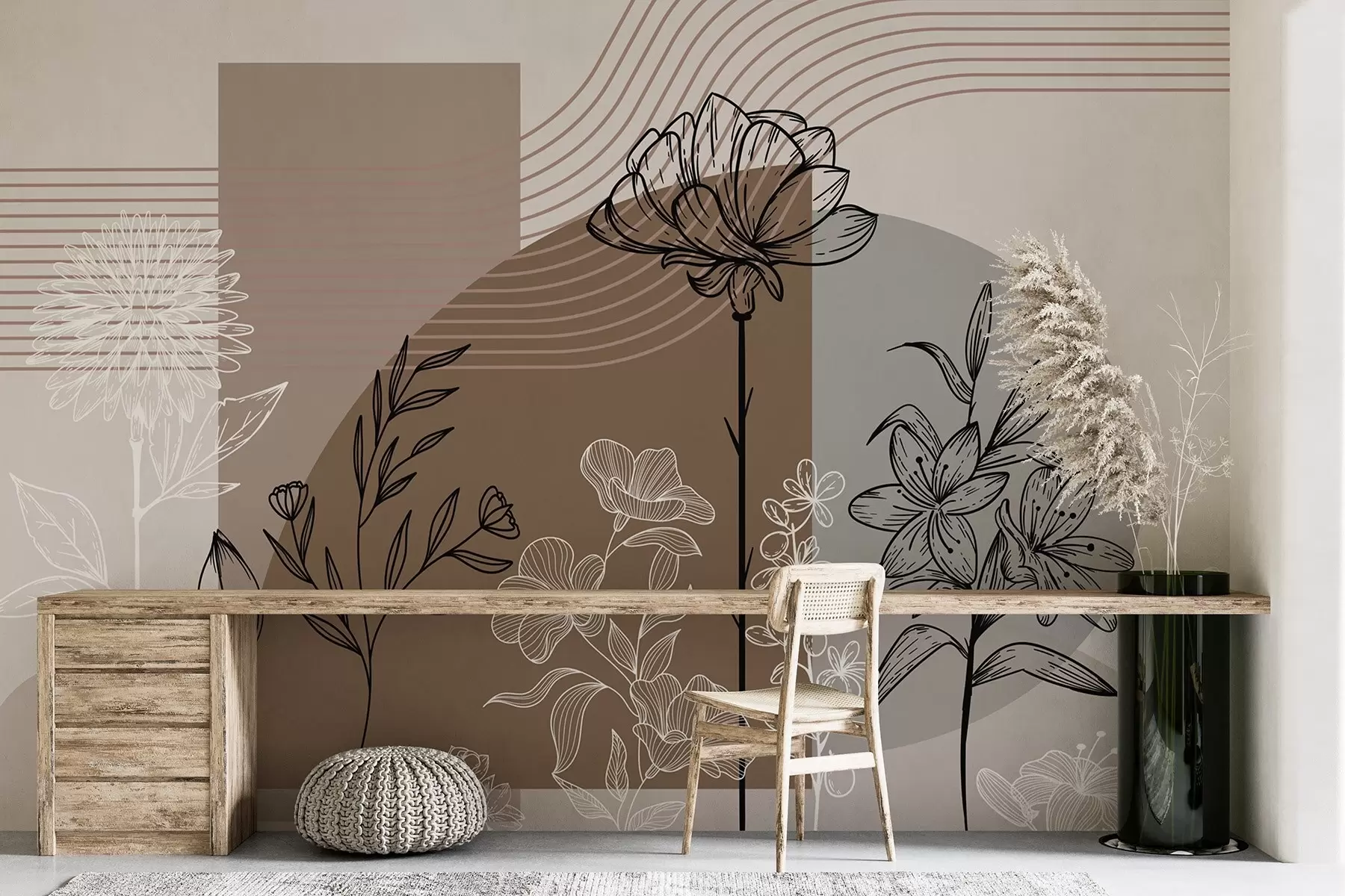 murales de pared Contorno floral boho w04081