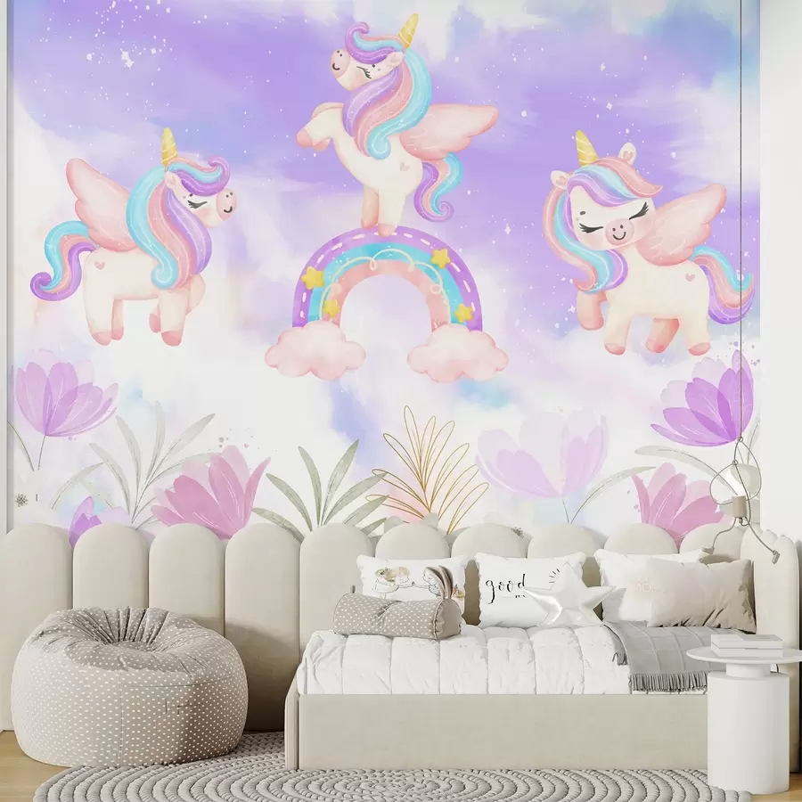 murales de pared Unicornios en un arco iris w04084