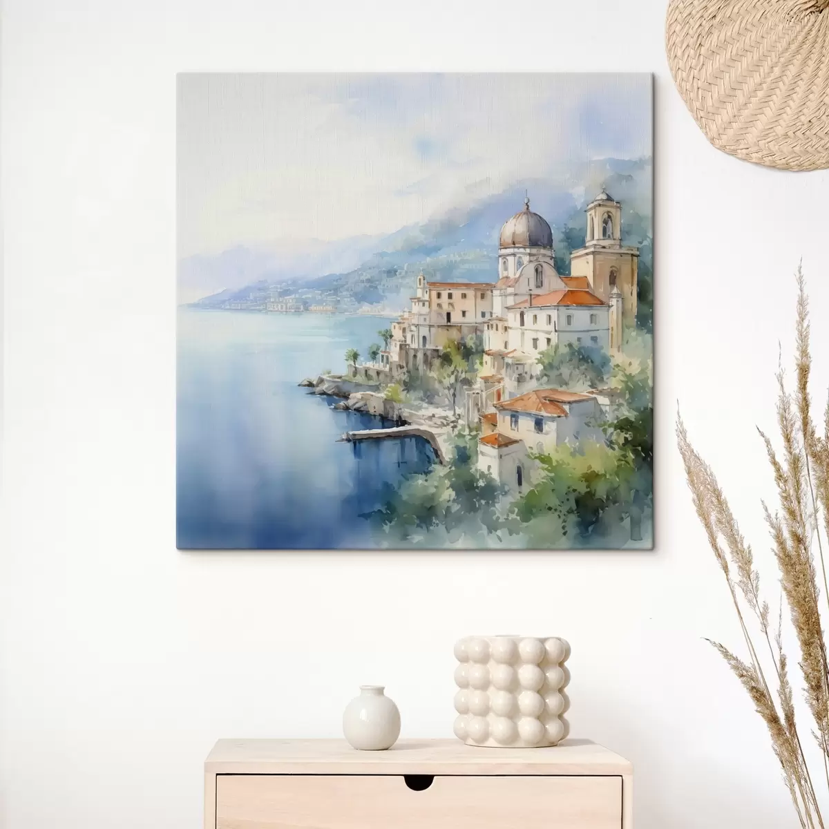 murales de pared Ciudad junto al mar imitación de acuarela s44635