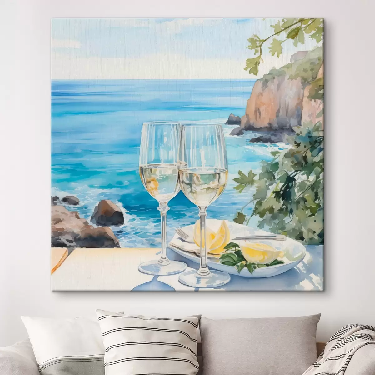 murales de pared Copas de vino frente al mar s44644