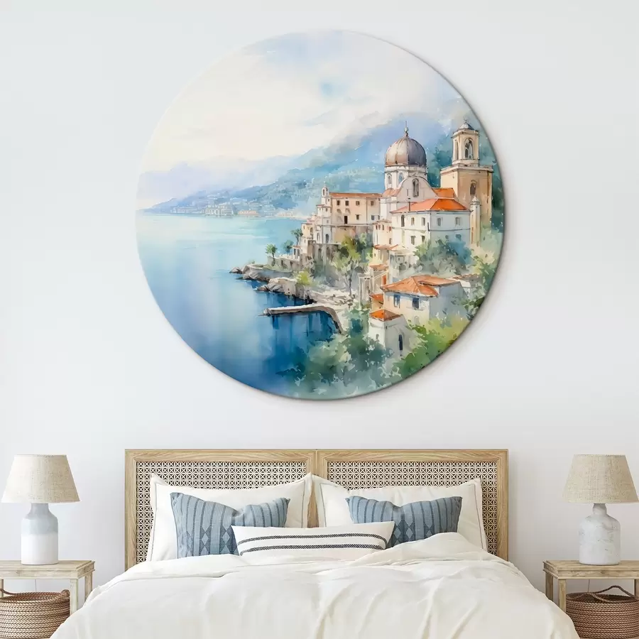 murales de pared Ciudad junto al mar imitación de acuarela r44635