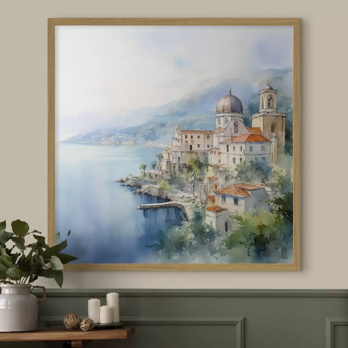Poster Ciudad junto al mar imitación de acuarela f44635