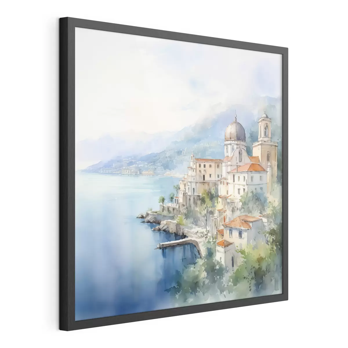 Poster Ciudad junto al mar imitación de acuarela f44635