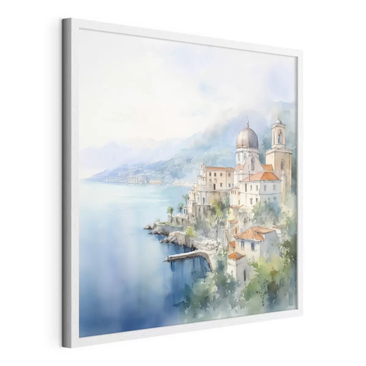 Poster Ciudad junto al mar imitación de acuarela f44635