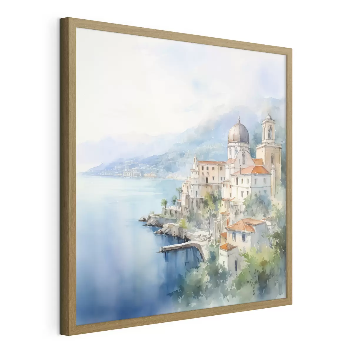 Poster Ciudad junto al mar imitación de acuarela f44635