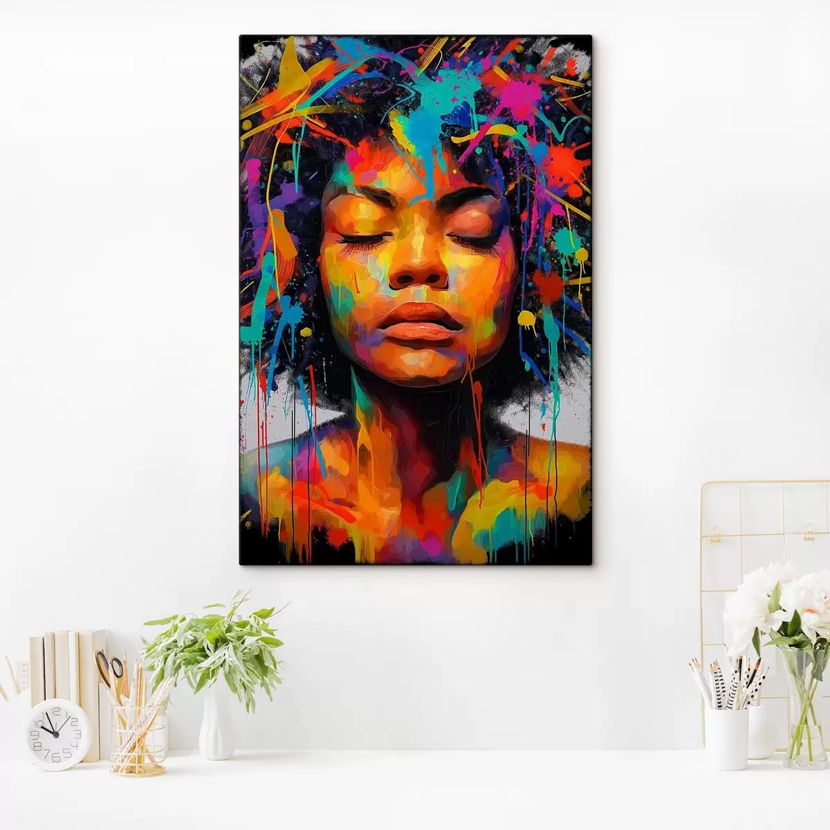 murales de pared Chica en colores brillantes, estilo abstracto s44618