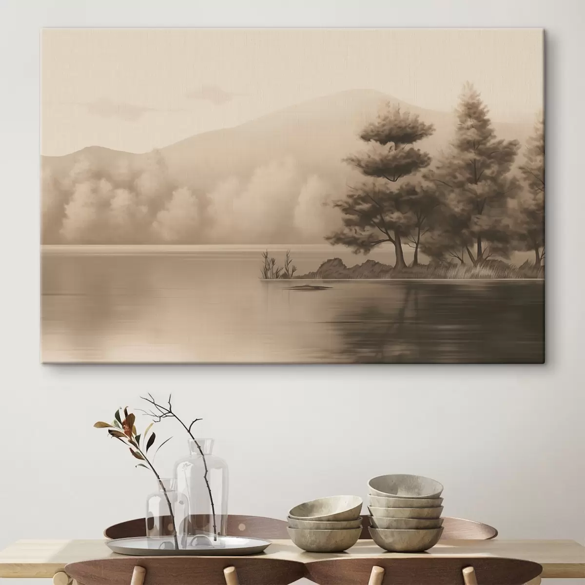 murales de pared Lago y árboles en sepia s44633