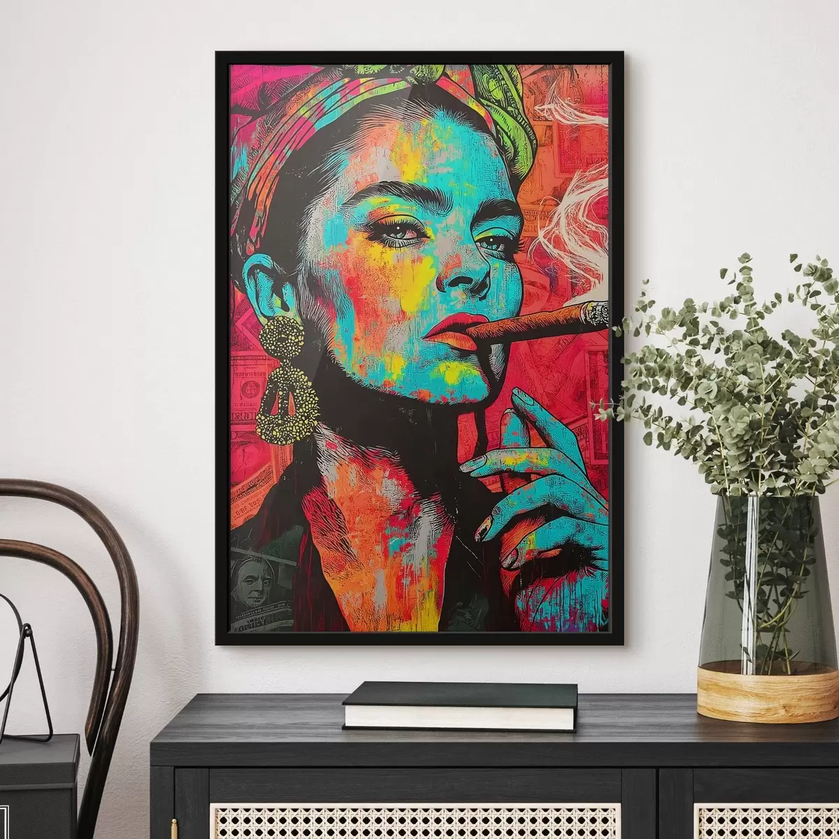 Poster Chica con puro, estilo pop art f44625