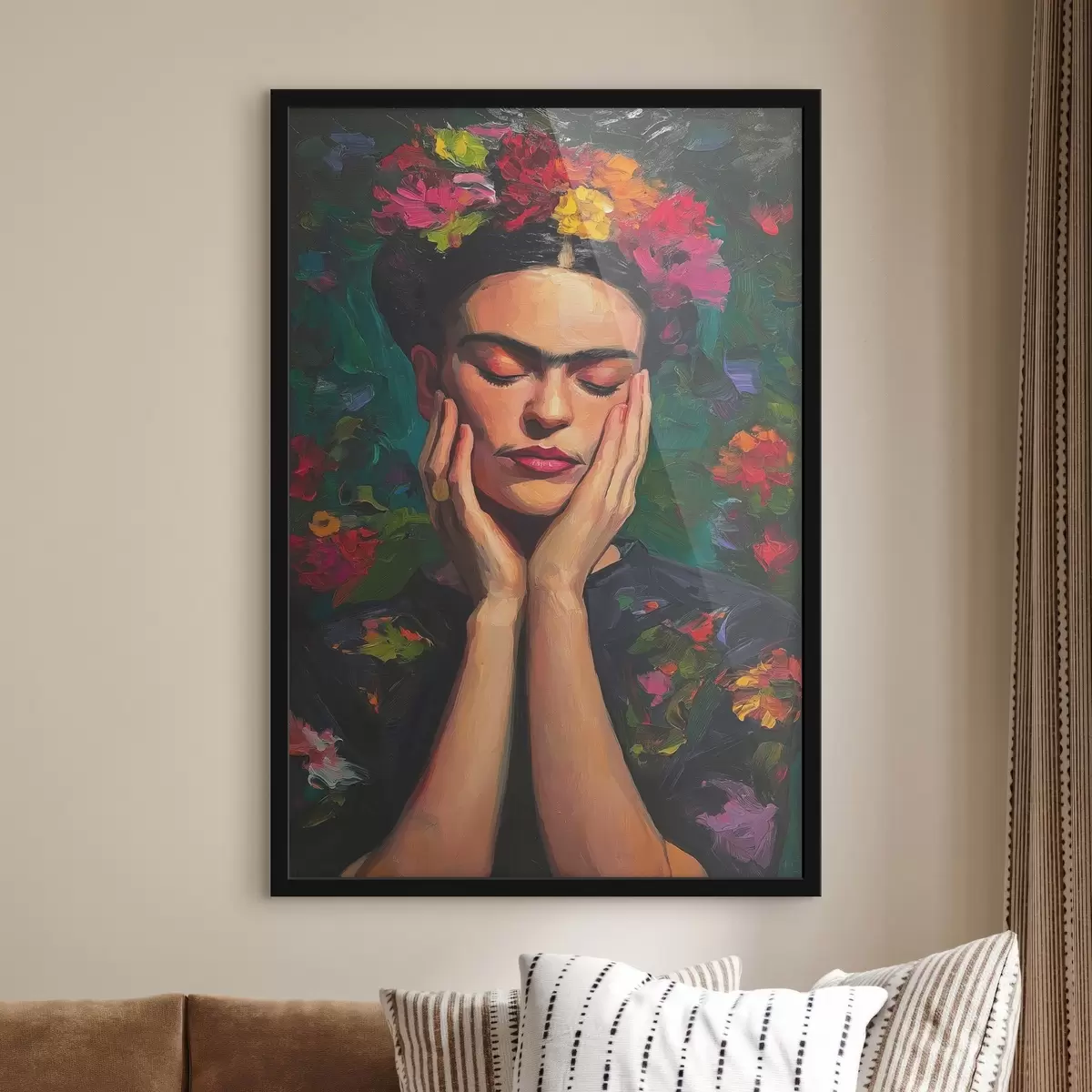 Poster Mujer con flores, estilo pictórico f44628