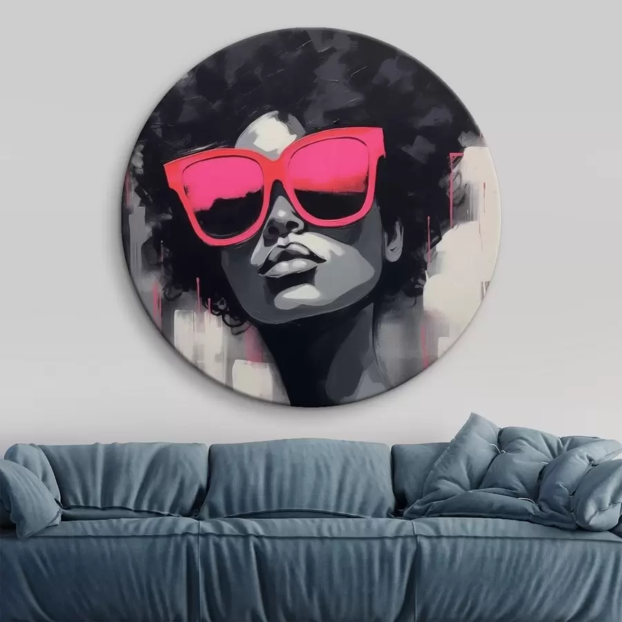 murales de pared Chica con gafas rosas, estilo blanco y negro r44624