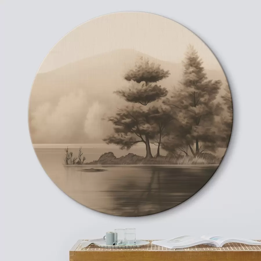 murales de pared Lago y árboles en sepia r44633