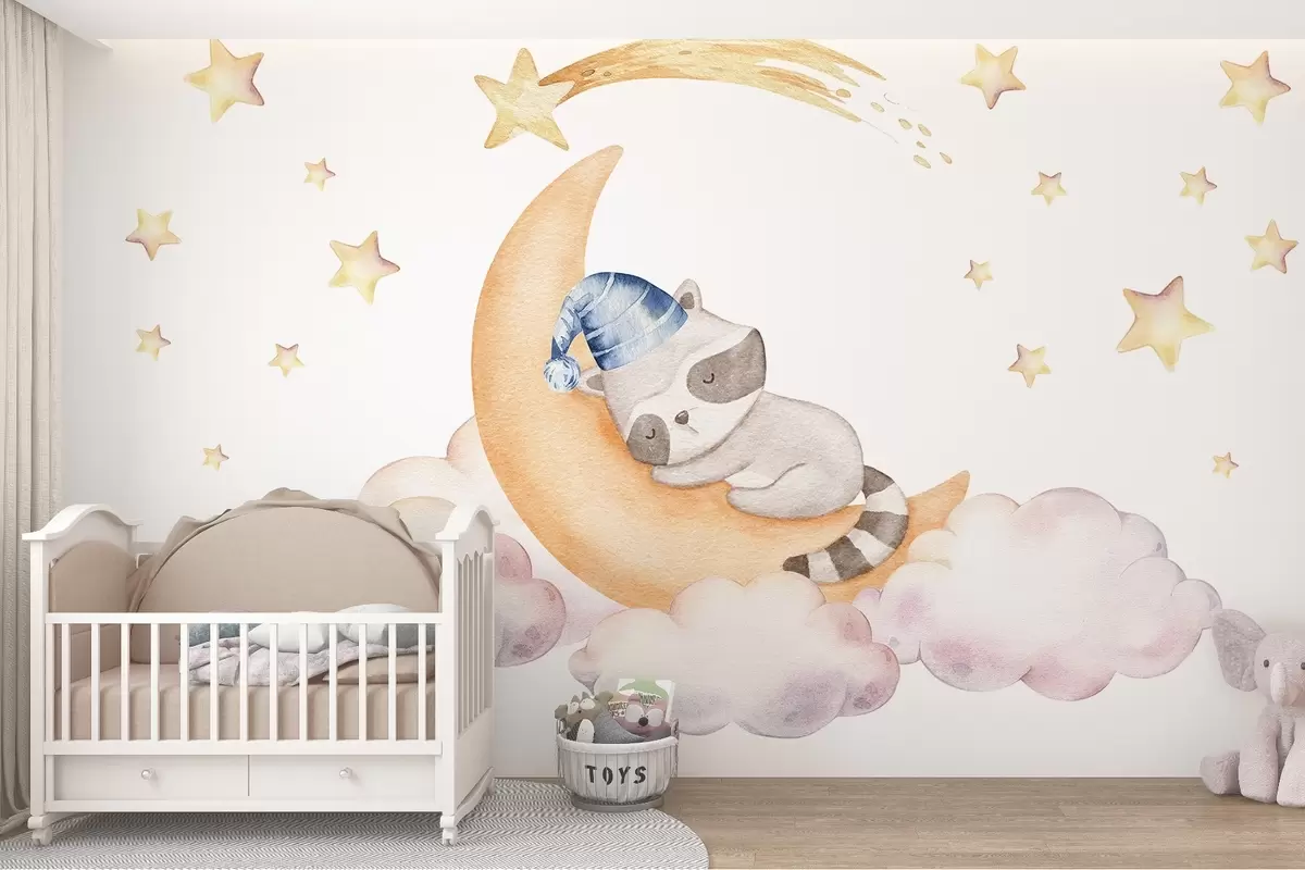 murales de pared Mapache en la luna w09169