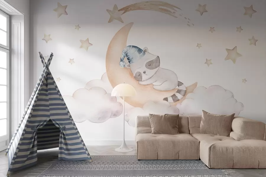 murales de pared Mapache en la luna w09169v1