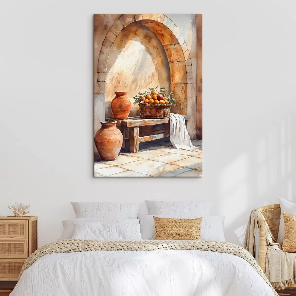 murales de pared Estéticos jarrones y cesta de mimbre con naranjas, Toscana, estilo rústico s44605