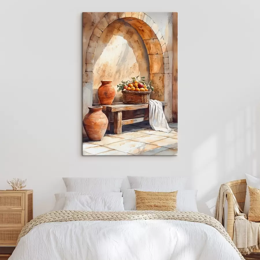 murales de pared Estéticos jarrones y cesta de mimbre con naranjas, Toscana, estilo rústico s44605