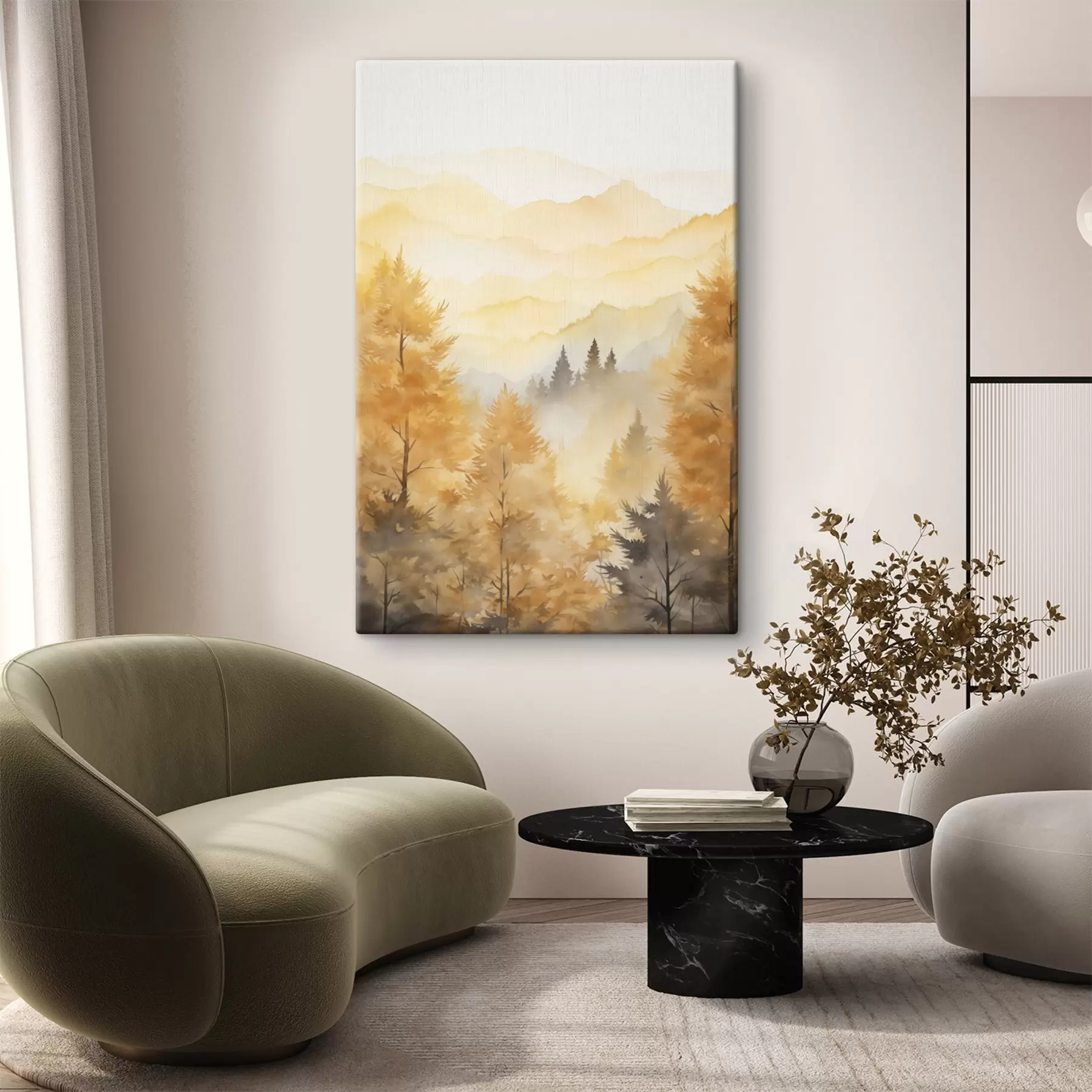 murales de pared Precioso bosque otoñal con montañas al fondo  s44614