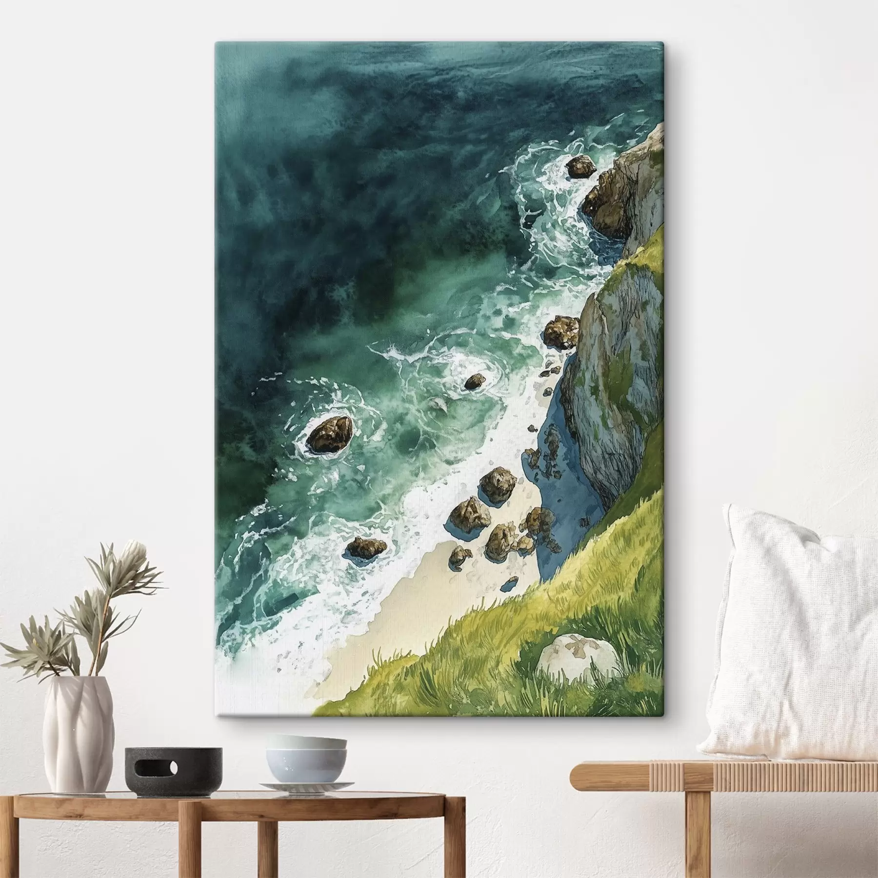 murales de pared Agua aguamarina, océano, acantilados rocosos, Portugal s44617