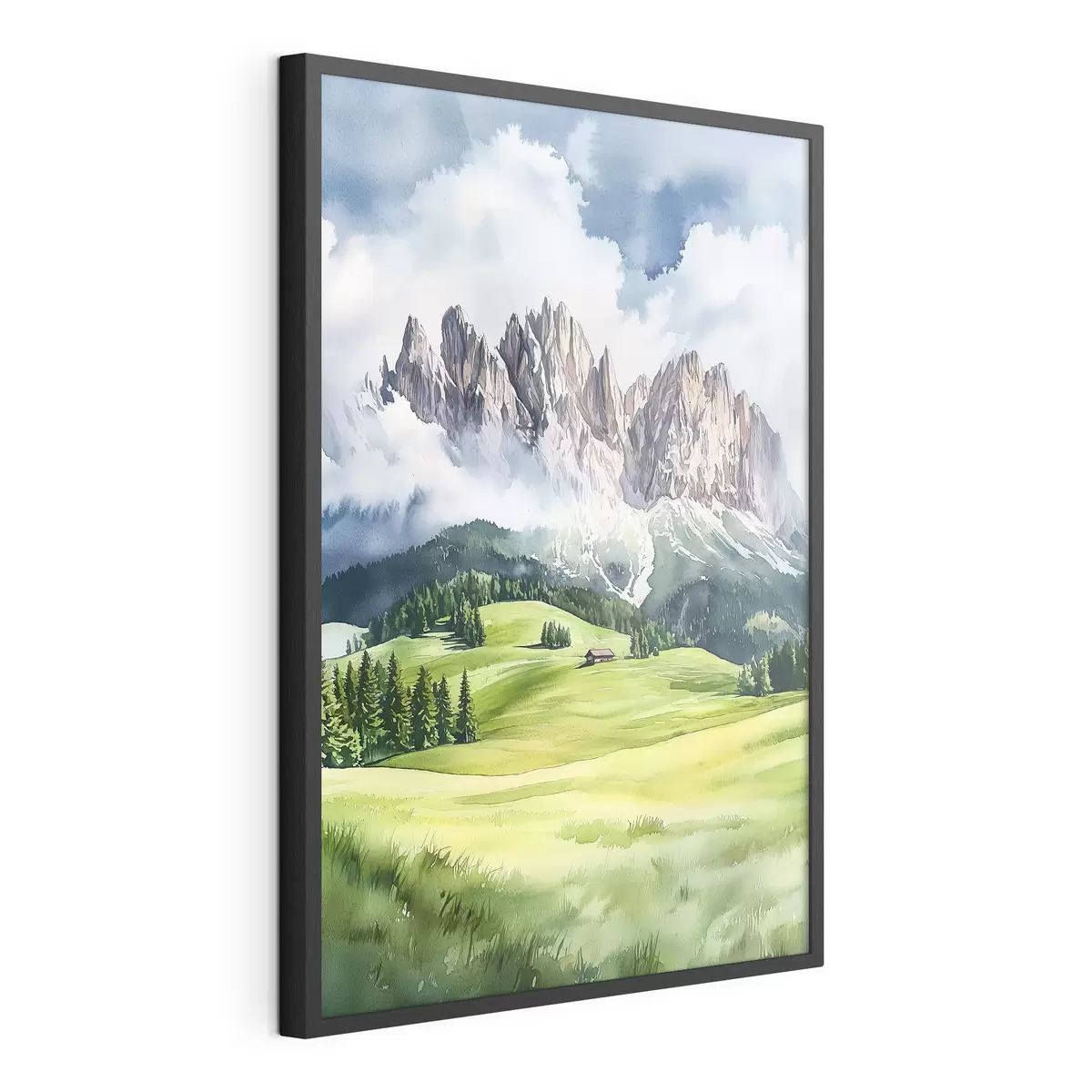 Poster Dolomitas, montañas alpinas, Italia, paisaje, estilo acuarela f44601