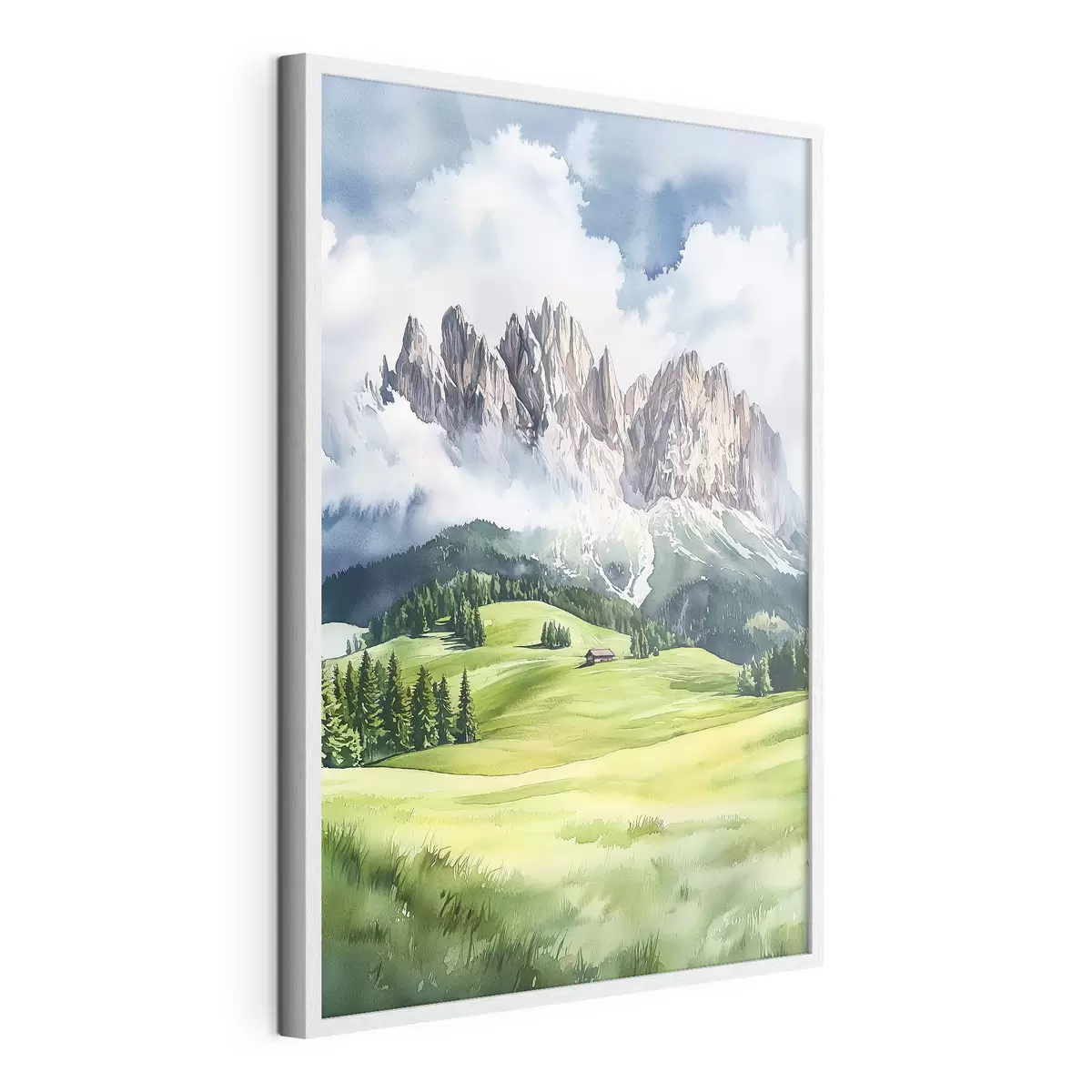 Poster Dolomitas, montañas alpinas, Italia, paisaje, estilo acuarela f44601