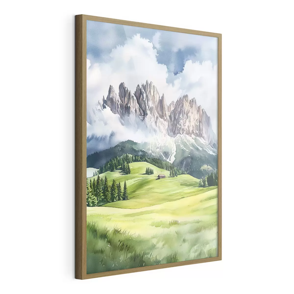 Poster Dolomitas, montañas alpinas, Italia, paisaje, estilo acuarela f44601