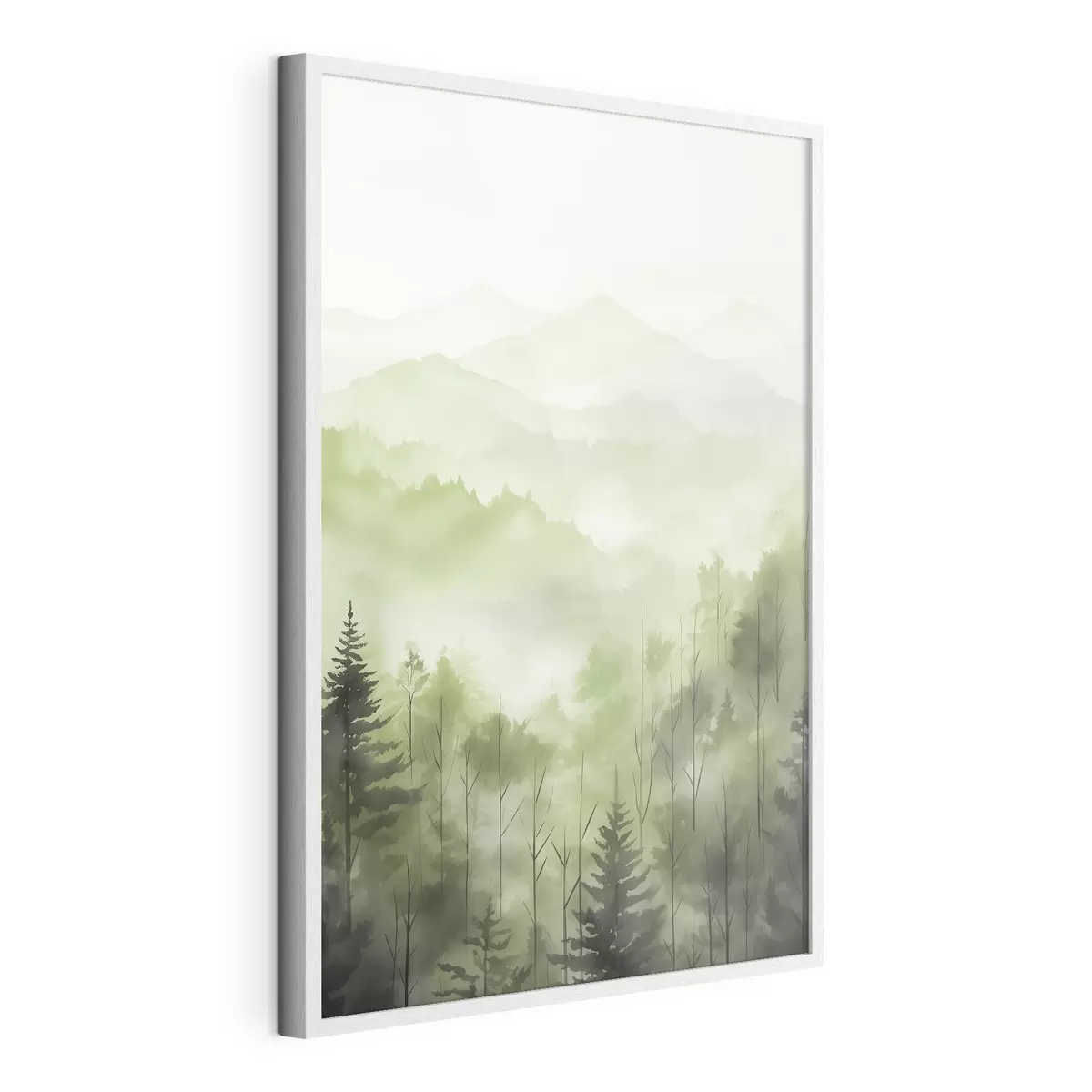 Poster Montañas con paisaje forestal, colores verdes, estilo acuarela f44606