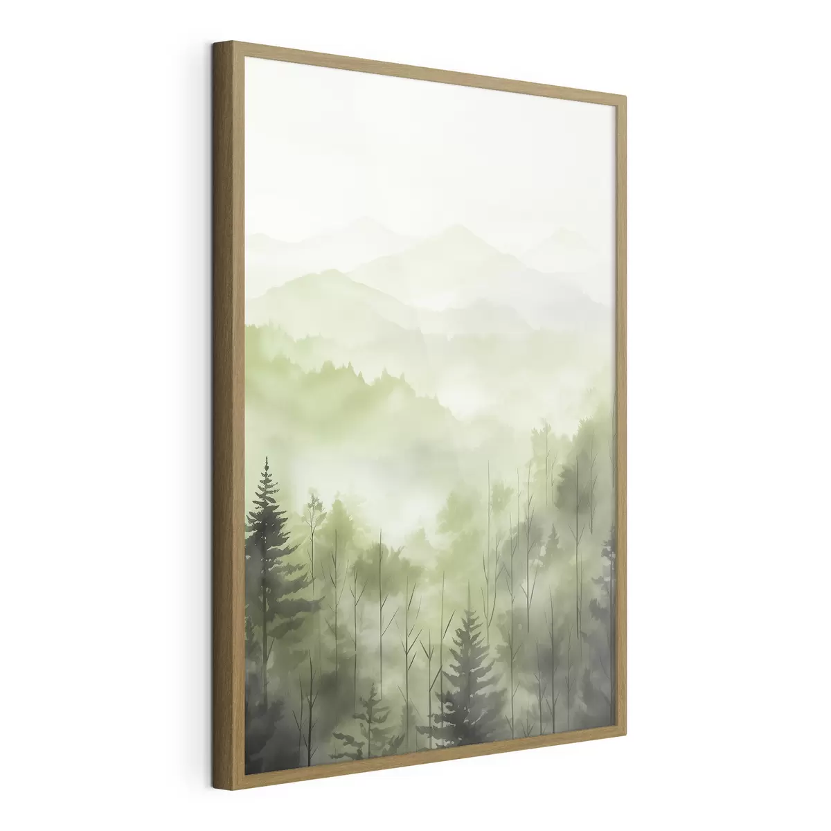 Poster Montañas con paisaje forestal, colores verdes, estilo acuarela f44606