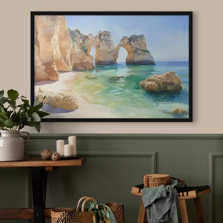 murales de pared Playa oceánica con acantilados rocosos, Portugal, verano, aguamarina f44608