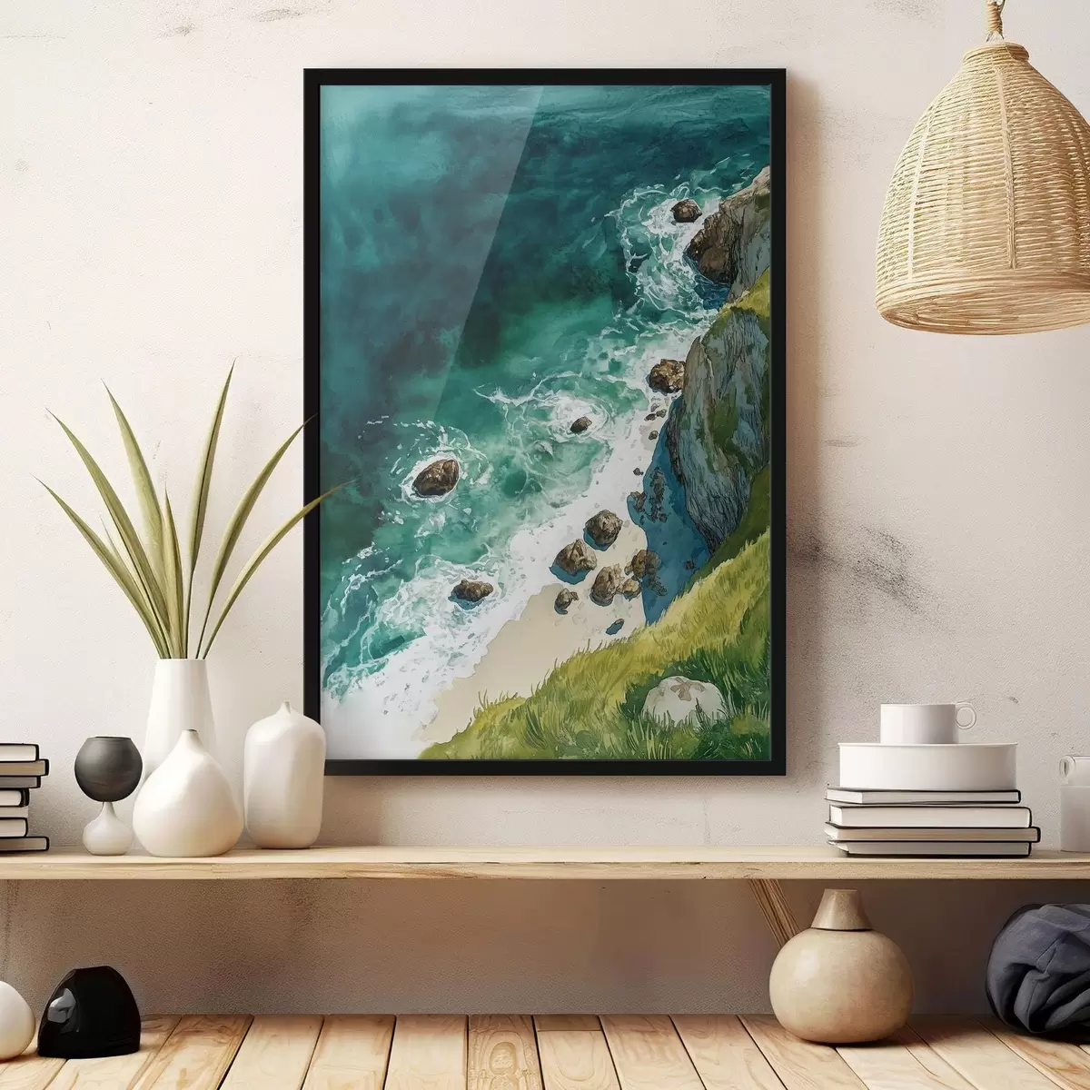 Poster Agua aguamarina, océano, acantilados rocosos, Portugal f44617