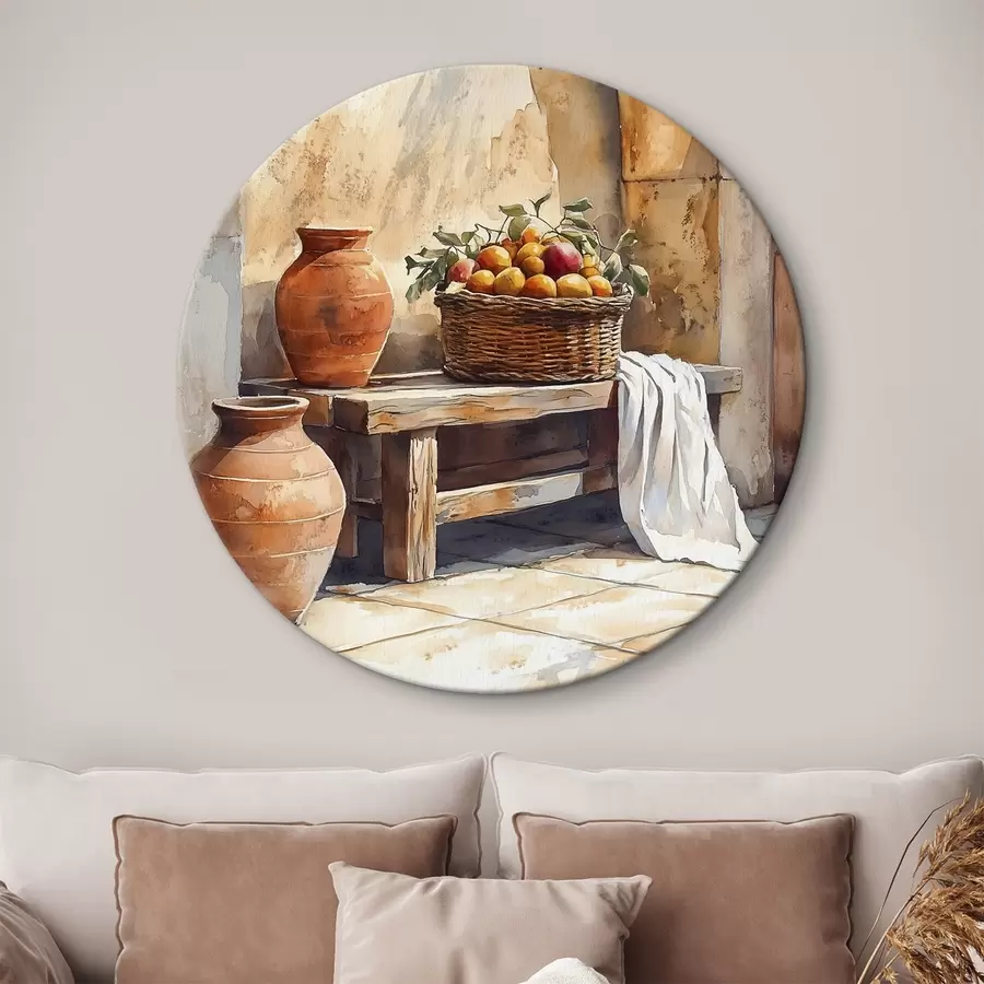 murales de pared Estéticos jarrones y cesta de mimbre con naranjas, Toscana, estilo rústico r44605