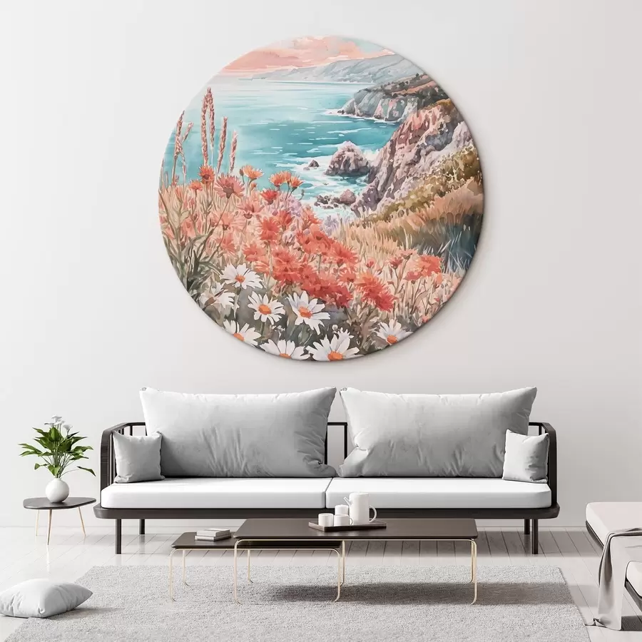 murales de pared Portugal costa del océano en la puesta de sol, flores de prado r44612