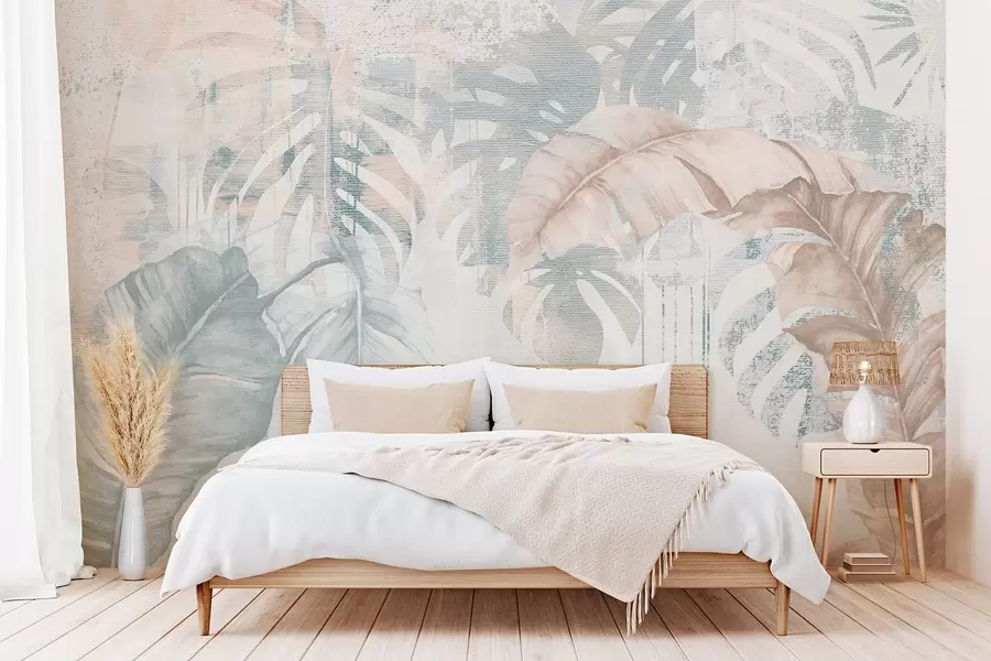 murales de pared Hojas tropicales en estilo grunge w03956