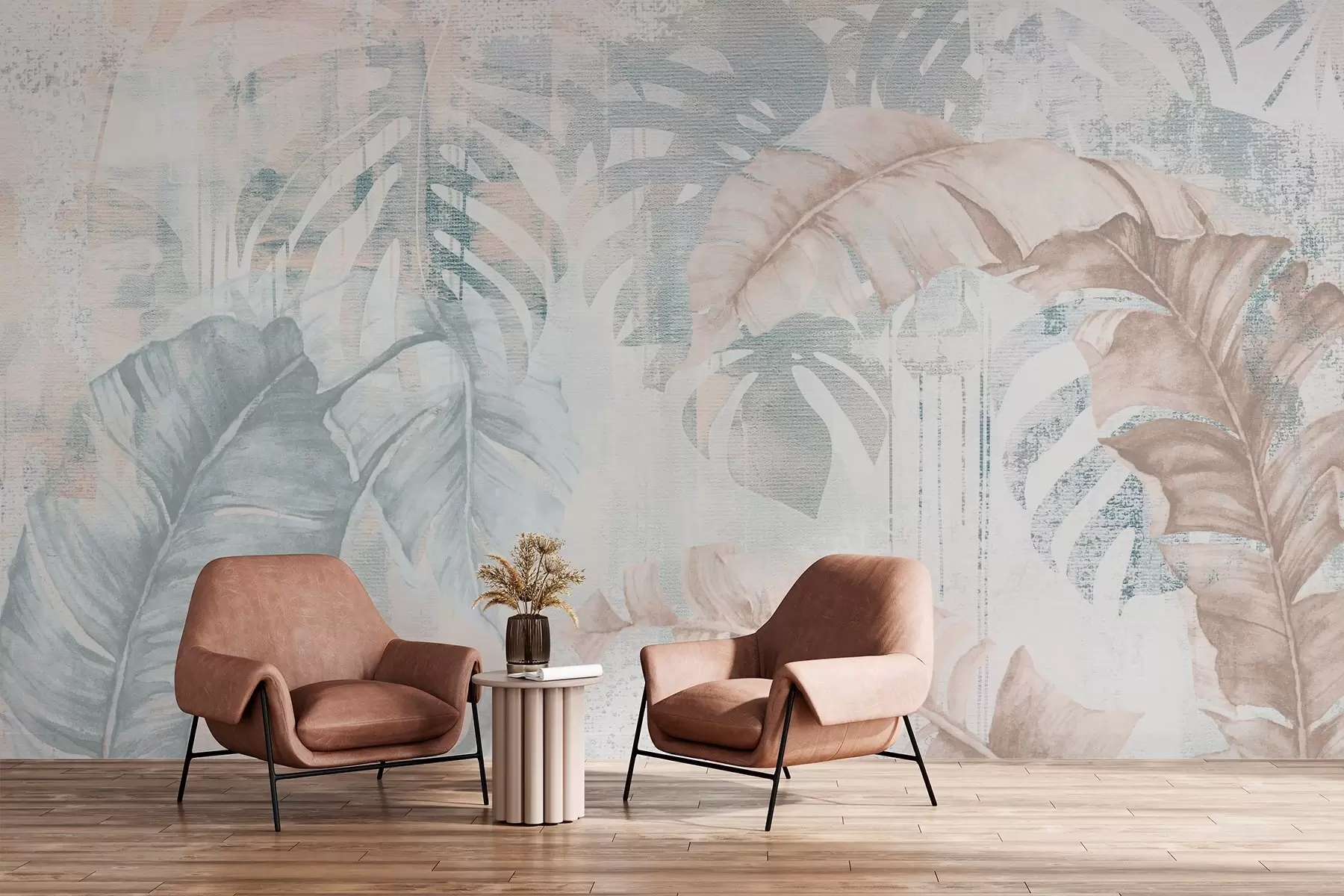 murales de pared Hojas tropicales en estilo grunge w03956