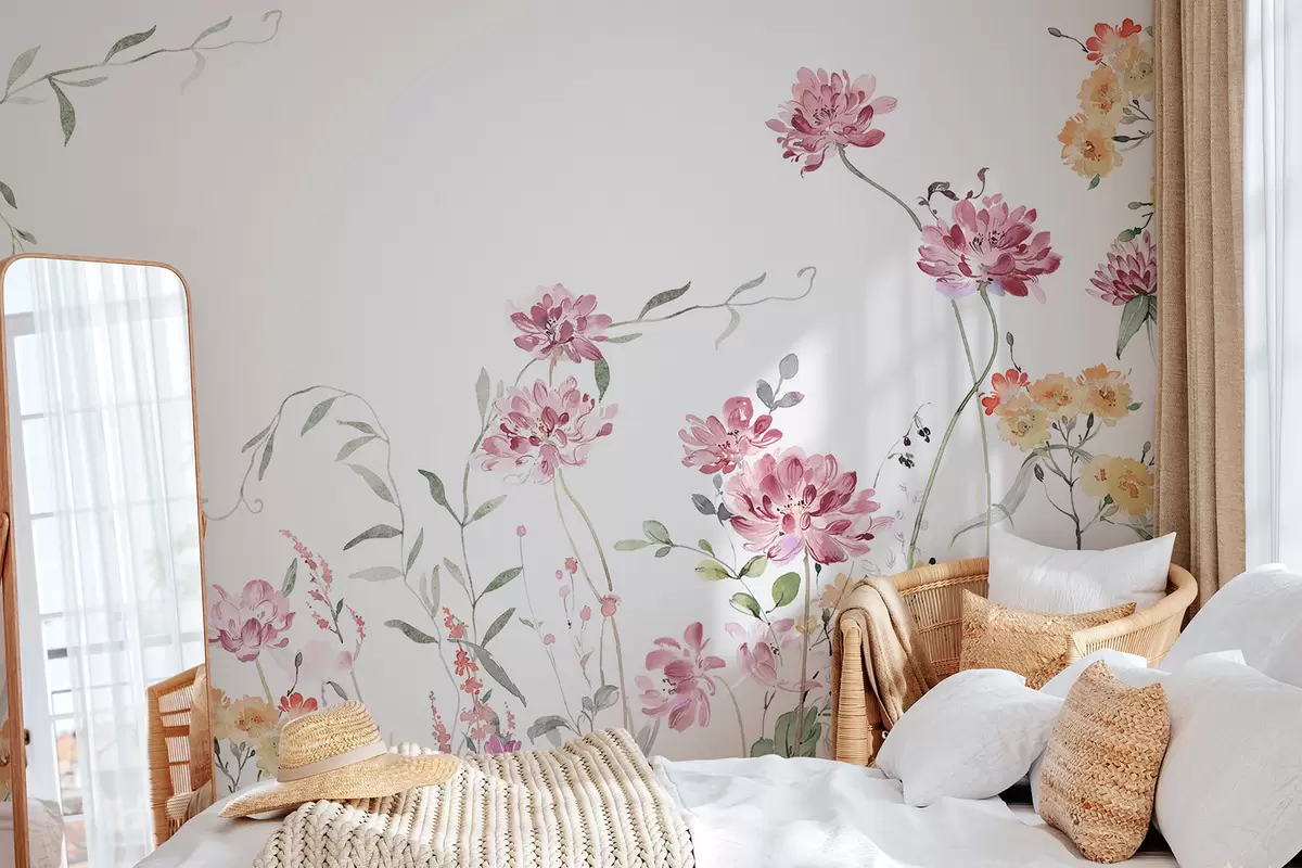 murales de pared Delicadas flores silvestres imitación acuarela w03957