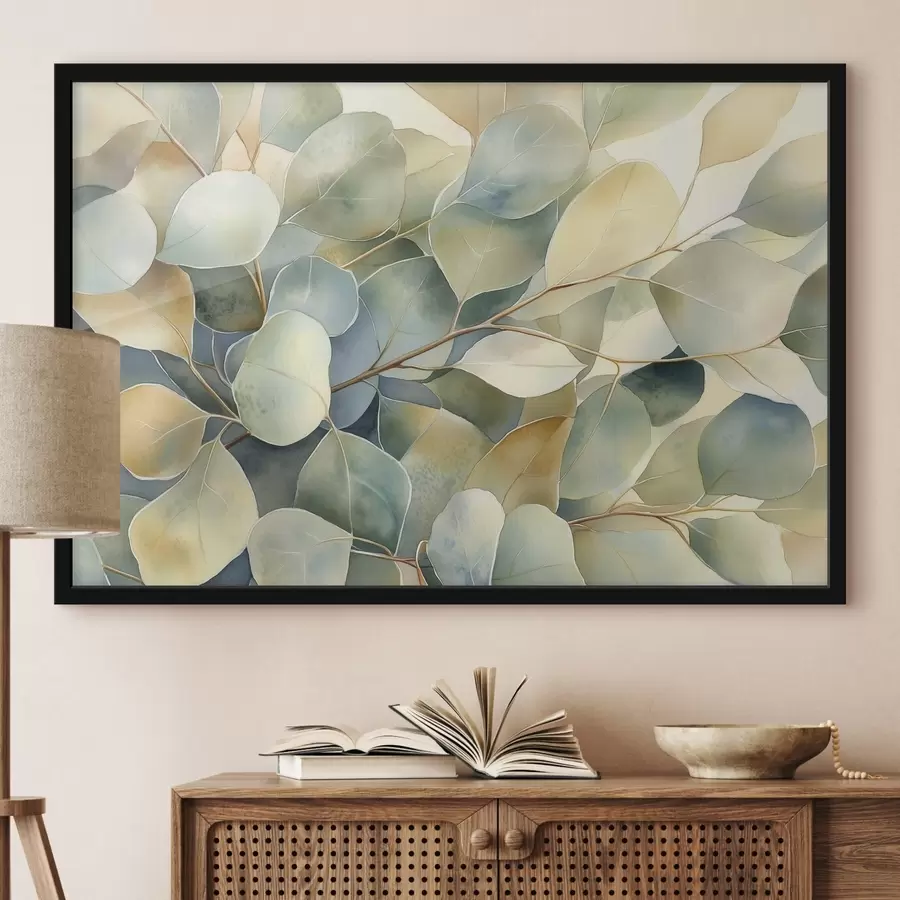 murales de pared Hojas de eucalipto, estilo acuarela, naturaleza f44502