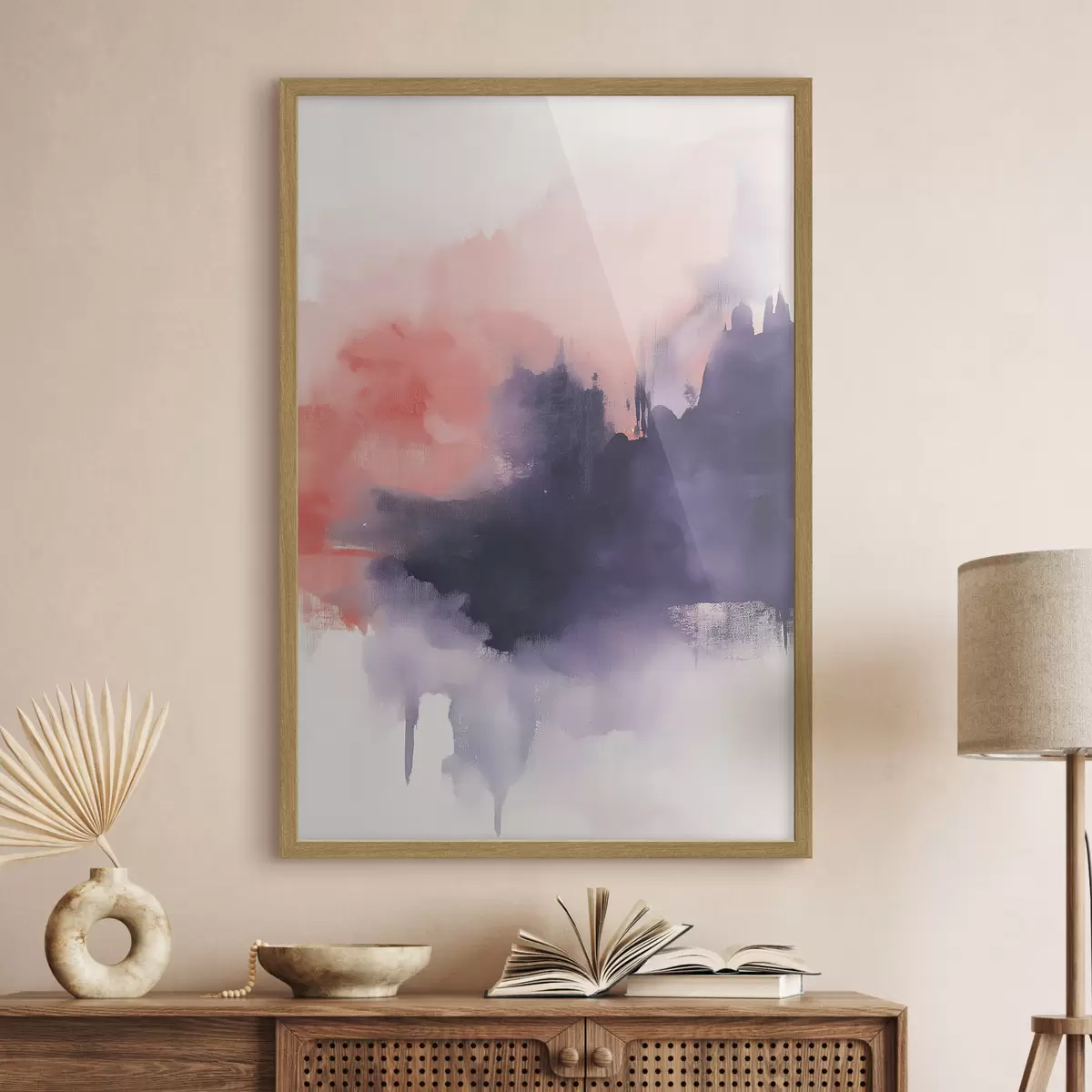 Poster Abstracción estilo acrílico, pinceladas, morado y rosa f44507