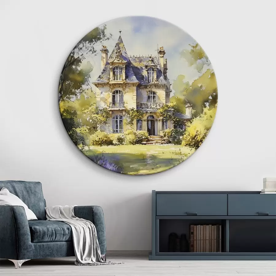 murales de pared Casa rural francesa, estilo acuarela, campos de lavanda r44501